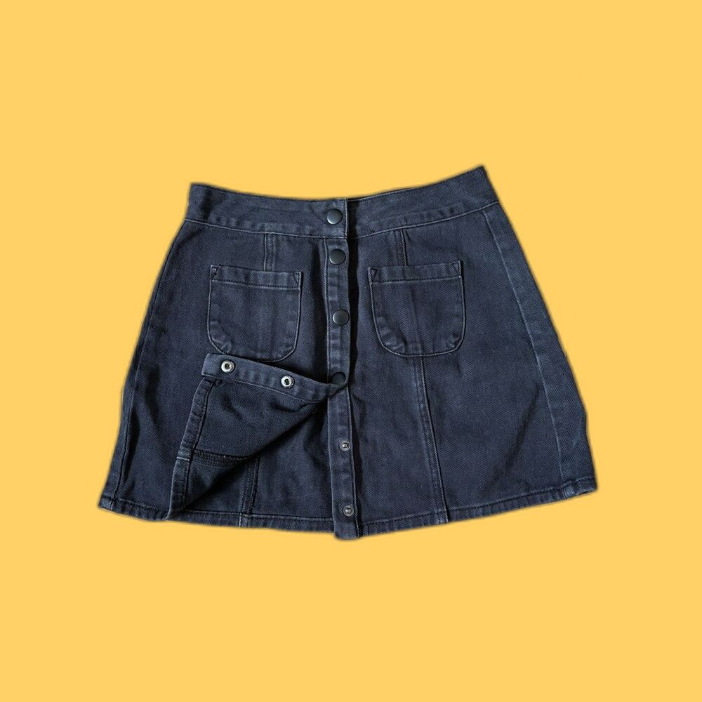 MELVILLE Black Jean Button Down Mini-Skirt
